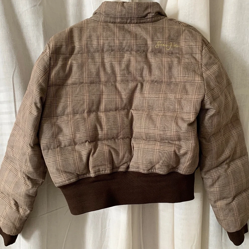 Sean John Women’s Plaid Puffer Jacket L | Cropped Bomber Style Gold Hardwarware - Picture 8 of 9